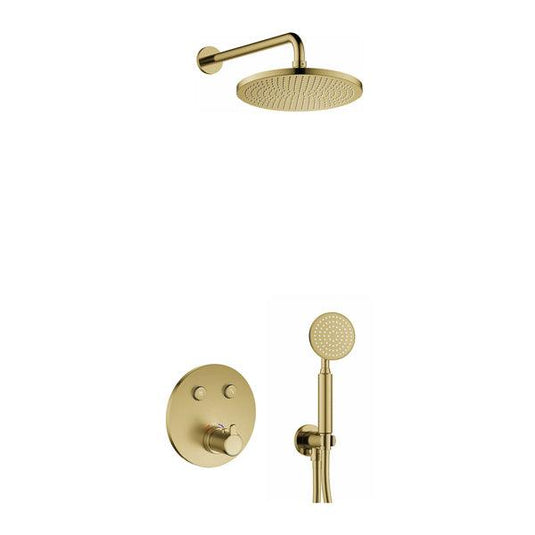 Flova Moonlight GoClick Round Shower Pack With Air-Mixed Rainshower And Handshower Kit – Brushed Brass - BRB-ML2PK2-RO - Envy Bathrooms Ltd
