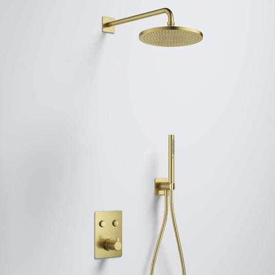 Flova Moonlight GoClick Square Shower Pack with Air-Mix Rainshower and Handshower Kit Brushed Brass | BRB-MLGC2PK2-SQ - Envy Bathrooms Ltd