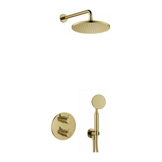 Flova Moonlight Round Shower Pack With Air-Mixed Rainshower And Handshower Kit – Brushed Brass - BRB-ML2PK1-RO - Envy Bathrooms Ltd