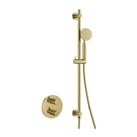 Flova Moonlight Round Shower Pack With Slide Rail – Brushed Brass - BRB-ML1PK1-RO - Envy Bathrooms Ltd