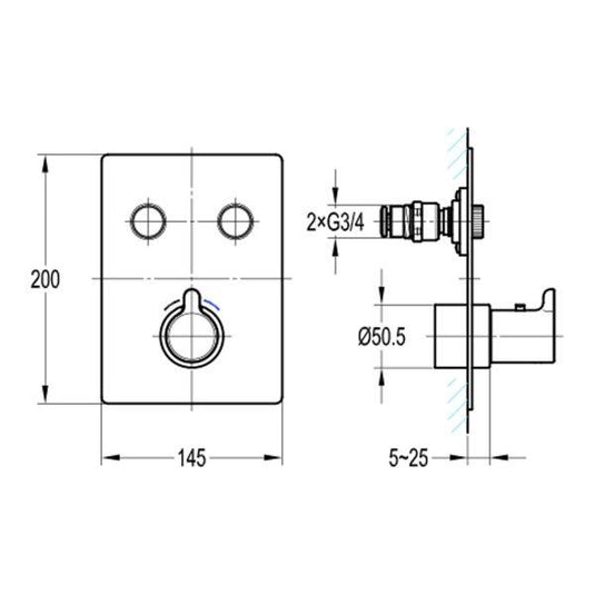 Flova Moonlight Square 2-Outlet GoClick Finishing Set – Brushed Brass - BRB-MLGO-2/SQ - Envy Bathrooms Ltd