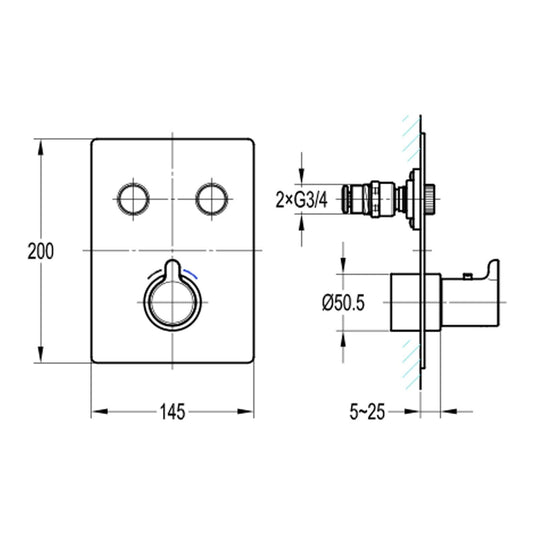 Flova Moonlight Square 2-Outlet GoClick Finishing Set – Gun Metal - GM-MLGO-2/SQ - Envy Bathrooms Ltd