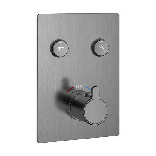 Flova Moonlight Square 2-Outlet GoClick Finishing Set – Gun Metal - GM-MLGO-2/SQ - Envy Bathrooms Ltd