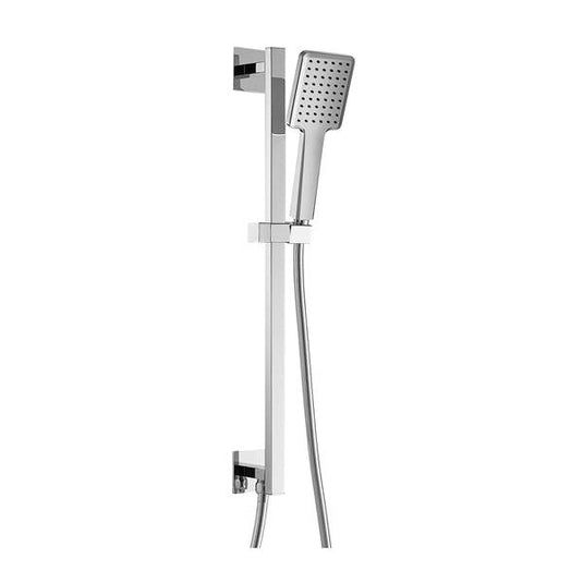 Flova Quba Slide Rail With Handshower, Smooth Hose & Integral Wall Outlet – Diamond Chrome - QUSRWO - Envy Bathrooms Ltd