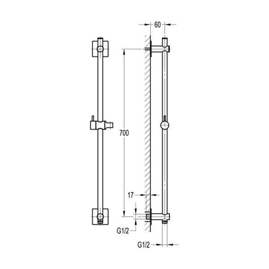 Flova Slide Rail With Integral Wall Outlet – Square Plate – Brushed Brass - BRB-LVSSWO-SQ - Envy Bathrooms Ltd