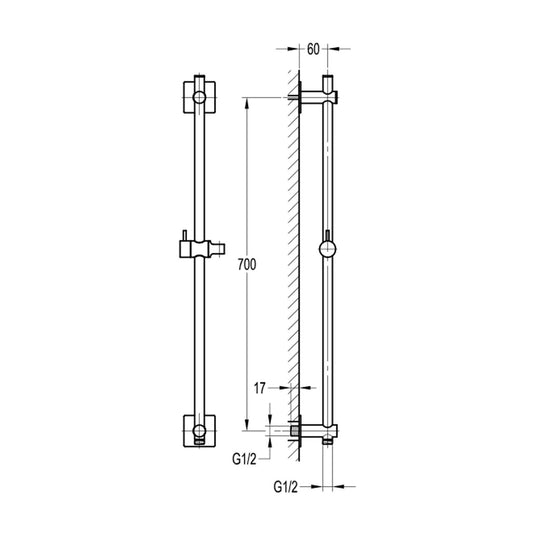 Flova Slide Rail With Integral Wall Outlet – Square Plate – Diamond Chrome - LVSSWO-SQ - Envy Bathrooms Ltd