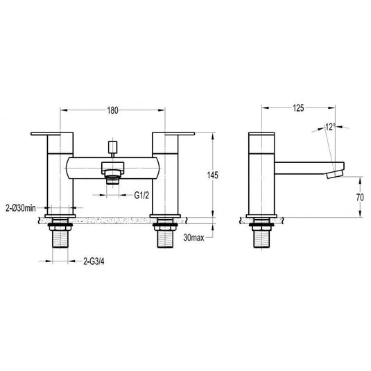 Flova Smart 2-Hole Deck Mounted Bath Shower Mixer Tap – Gun Metal - GM-SMBSM - Envy Bathrooms Ltd