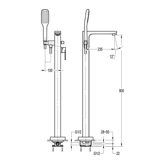 Flova Smart Floor Standing Bath and Shower Mixer Matt Black | MB-SMTBSM - Envy Bathrooms Ltd