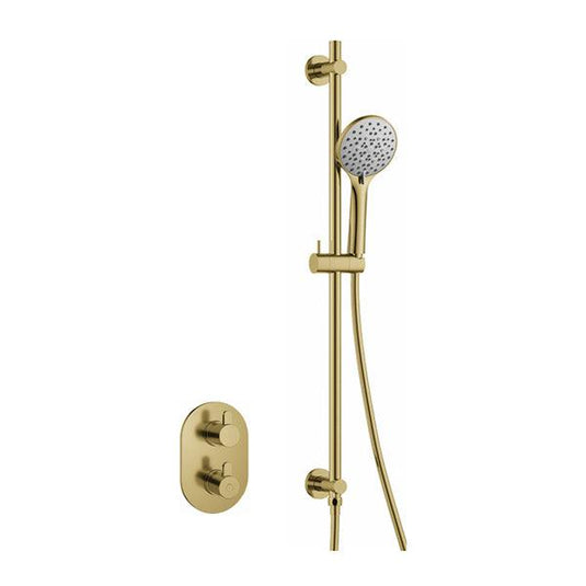 Flova Smart Round Shower Pack With Slide Rail – Brushed Brass - BRB-SM1PK1-RO - Envy Bathrooms Ltd