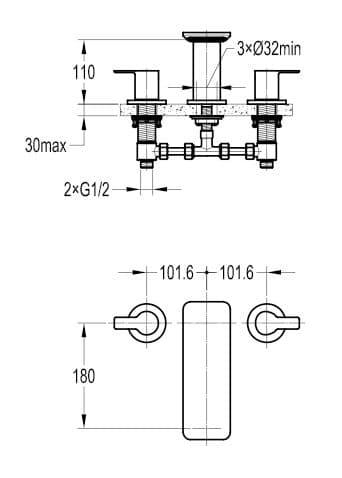 Flova Spring 3 Hole Deck Mounted Bath Mixer Tap SR3HBF - Envy Bathrooms Ltd