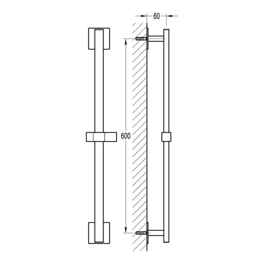 Flova Square Slide Rail – Square Plate – Diamond Chrome - QUSS - Envy Bathrooms Ltd