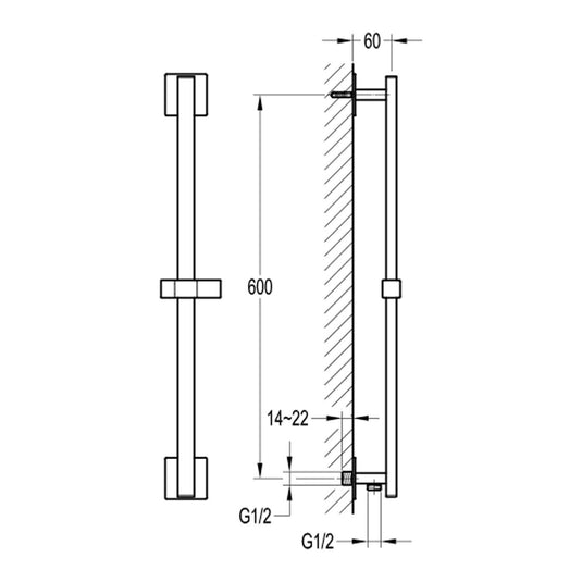 Flova Square Slide Rail With Integral Wall Outlet – Square Plate – Diamond Chrome - QUSSWO - Envy Bathrooms Ltd