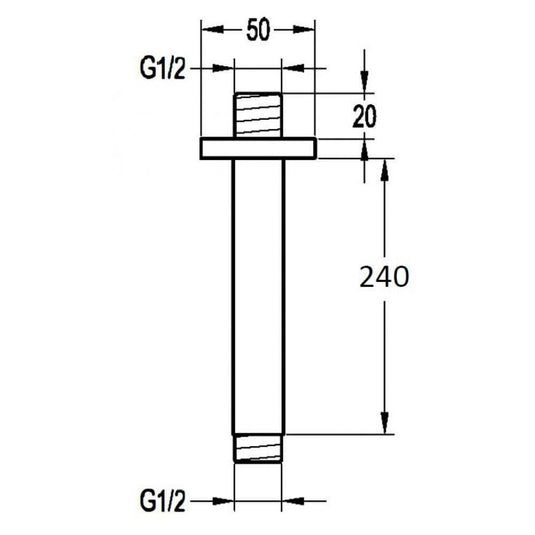 Flova STR8 240mm Ceiling Mounted Brass Shower Arm KI010A - Envy Bathrooms Ltd