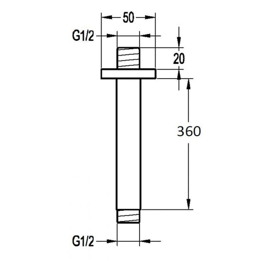 Flova STR8 360mm Ceiling Mounted Brass Shower Arm KI010B - Envy Bathrooms Ltd