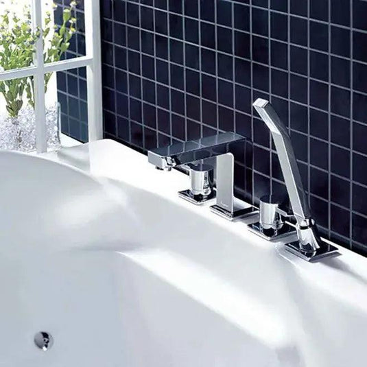 Flova STR8 4 Hole Deck Mounted Bath Shower Mixer Tap with Pull Out Handset ST4HBSM - Envy Bathrooms Ltd