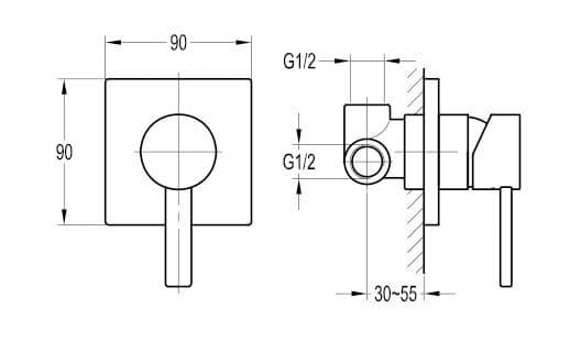Flova STR8 Single Outlet Concealed Manual Shower Valve with Square Plate STSHVOS - Envy Bathrooms Ltd