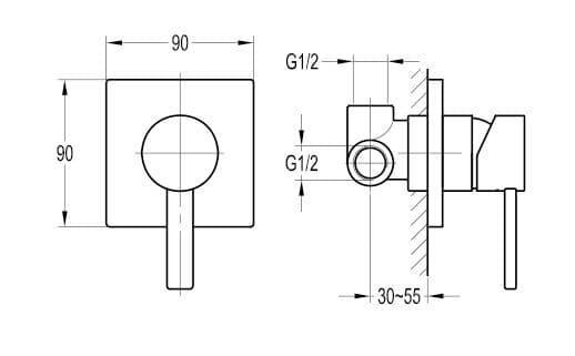 Flova STR8 Single Outlet Concealed Manual Shower Valve with Square Plate STSHVOS - Envy Bathrooms Ltd
