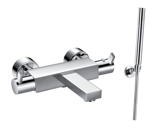 Flova STR8 Wall Mounted Thermostatic Bath Shower Mixer Tap with Handset Kit STTHWMBSM - Envy Bathrooms Ltd