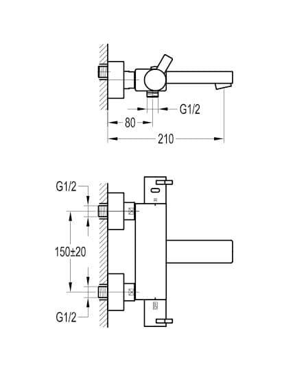 Flova STR8 Wall Mounted Thermostatic Bath Shower Mixer Tap with Handset Kit STTHWMBSM - Envy Bathrooms Ltd