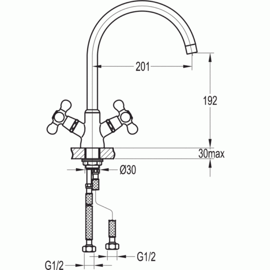 Flova Traditional Cross Handle Swivel Spout Kitchen Mixer - ELKITCH - Envy Bathrooms Ltd