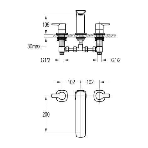 Flova Urban 3 Hole Deck Mounted Bath Filler Tap UR3HBF - Envy Bathrooms Ltd