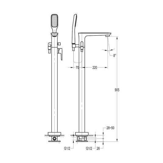 Flova Urban Floorstanding Bath Shower Mixer Tap with Handset Kit URFMBSM - Envy Bathrooms Ltd