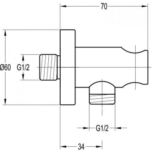 Flova Wall Outlet Elbow With Handset Holder – Brushed Nickel - BN-KI120A - Envy Bathrooms Ltd