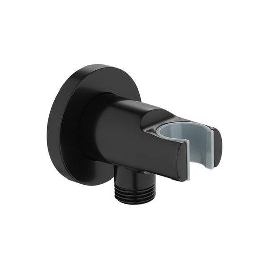 Flova Wall Outlet Elbow With Handset Holder – Round Plate – Matt Black - MB-KI120A - Envy Bathrooms Ltd