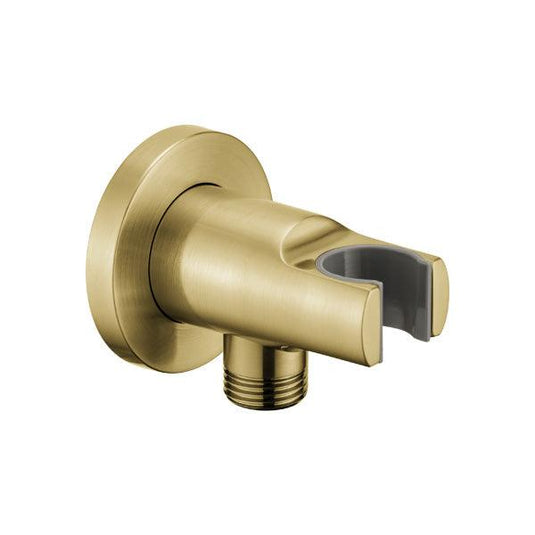 Flova Wall Outlet With Handset Holder – Round Plate – Brushed Brass - BRB-KI120A - Envy Bathrooms Ltd