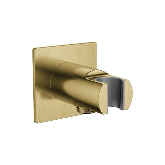 Flova Wall Outlet With Handset Holder – Square Plate – Brushed Brass - BRB-KI8812A - Envy Bathrooms Ltd