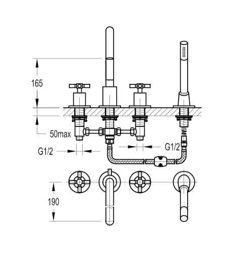 Flova XL 4 Hole Deck Mounted Bath Shower Mixer Tap with Pull Out Handset XL4HBSM - Envy Bathrooms Ltd