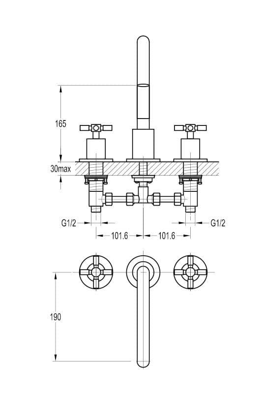 Flova XL Deck Mounted 3 Hole Bath Mixer Tap XL3HBF - Envy Bathrooms Ltd