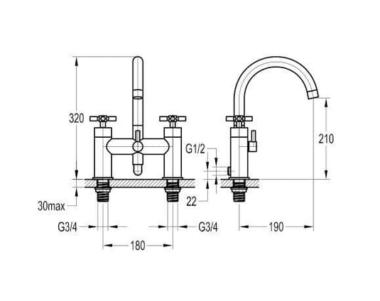 Flova XL Deck Mounted Bath Shower Mixer Tap with Handset Kit XLBSM - Envy Bathrooms Ltd