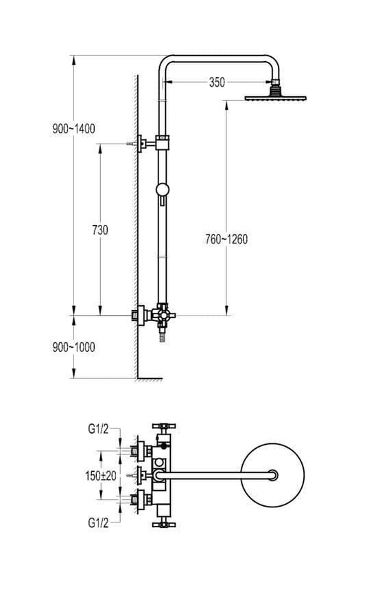 Flova XL Exposed Thermostatic Shower Column with Overhead Shower & Handset XLTSKIT - Envy Bathrooms Ltd