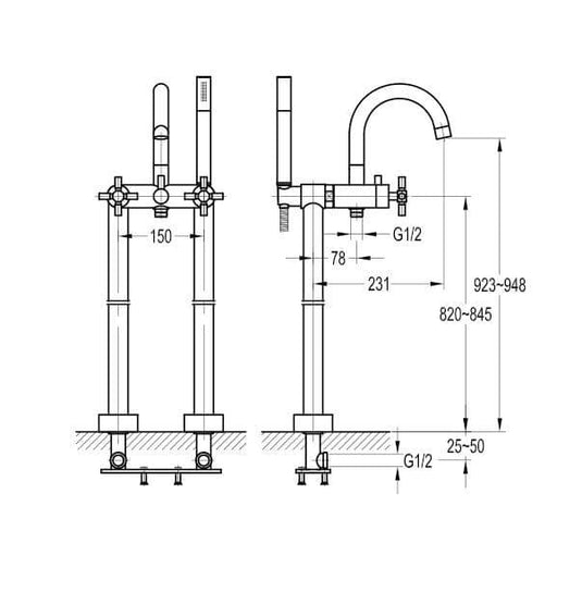 Flova XL Floor Standing Bath Shower Mixer Tap with Handset Kit XLTBSM - Envy Bathrooms Ltd