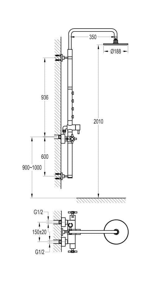 Flova XL Thermostatic Shower Column with Overhead Shower, Handset Kit & Body Jets XLSP - Envy Bathrooms Ltd