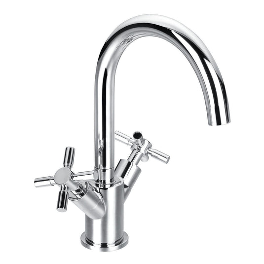 Flova XL Twin Crosshead Handle Basin Mixer Tap with Clicker Waste XLBAS - Envy Bathrooms Ltd