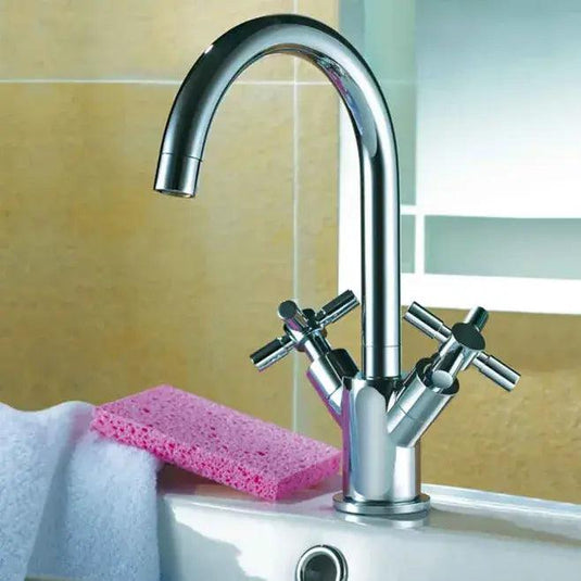 Flova XL Twin Crosshead Handle Basin Mixer Tap with Clicker Waste XLBAS - Envy Bathrooms Ltd