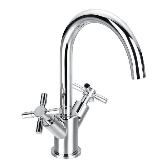 Flova XL Twin Crosshead Handle Basin Mixer Tap with Clicker Waste XLBAS - Envy Bathrooms Ltd
