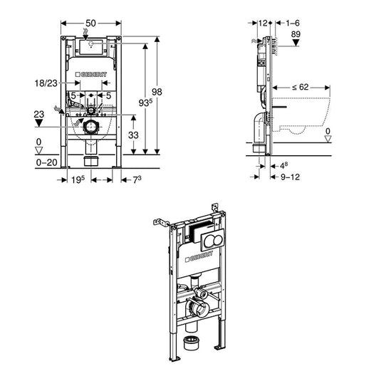 Geberit Alpha 98cm WC Frame Cistern & Alpha01 Round Flush Plate | 458.038.21.2