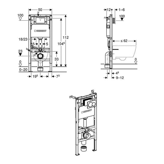 Geberit Alpha 112cm WC Frame Cistern & Alpha01 Round Flush Plate | 458.041.21.2