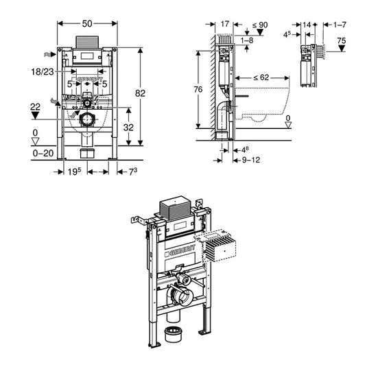Geberit Alpha 82cm Frame & Cistern for Wall Hung WC | 458.033.00.2