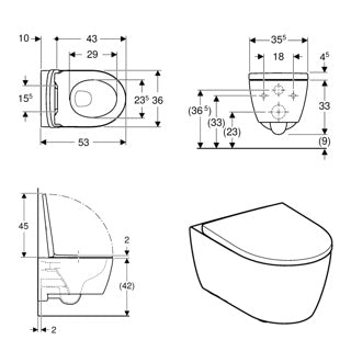 Geberit iCon Rimfree Wall Hung Pan with Soft Close Seat White | 501.664.00.1