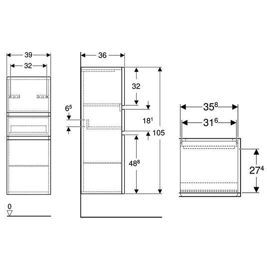 Geberit Renova Plan 105cm Medium Level Bathroom Wall Cabinet White | 501.922.01.1