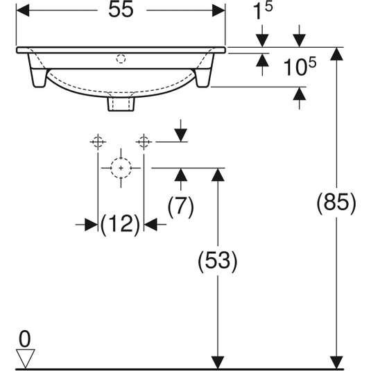 Geberit Renova Plan 550mm Slim Rim Vanity Basin 1 Tap Hole | 122255000
