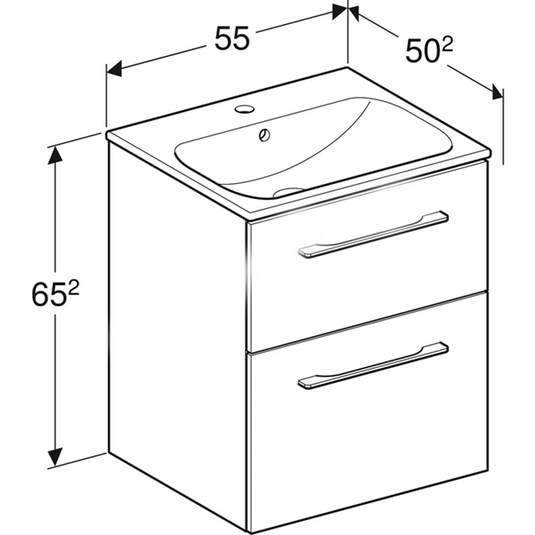 Geberit Selnova 550mm Square Vanity Unit & Basin 2 Drawers Light Hickory | 501.235.00.1