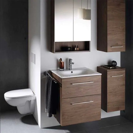 Geberit Selnova 600mm Square Vanity Unit & Basin 2 Drawers Dark Hickory | 501.238.00.1