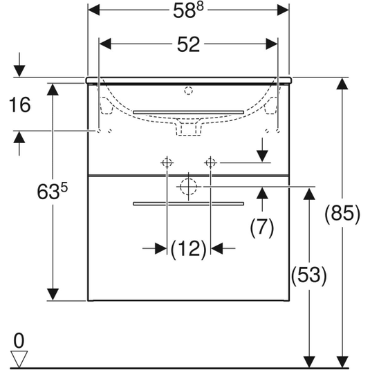 Geberit Selnova 600mm Square Vanity Unit & Basin 2 Drawers Lava | 501.237.00.1
