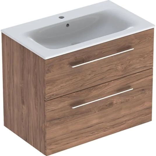 Geberit Selnova 800mm Square Vanity Unit & Basin 2 Drawers Dark Hickory | 501.242.00.1