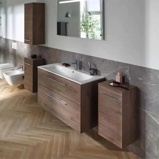 Geberit Selnova 800mm Square Vanity Unit & Basin 2 Drawers Dark Hickory | 501.242.00.1